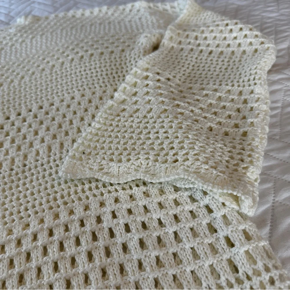 Cream Crochet Open Knit Sweater Tunic | Coastal Boho Beach Coverup Size M